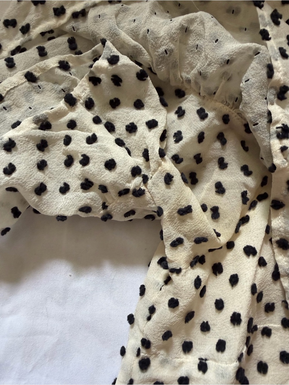 J Crew Silk Cotton Offwhite Raised Polka Dot Ruffles Blouse Womens Size 00 - Picture 6 of 7